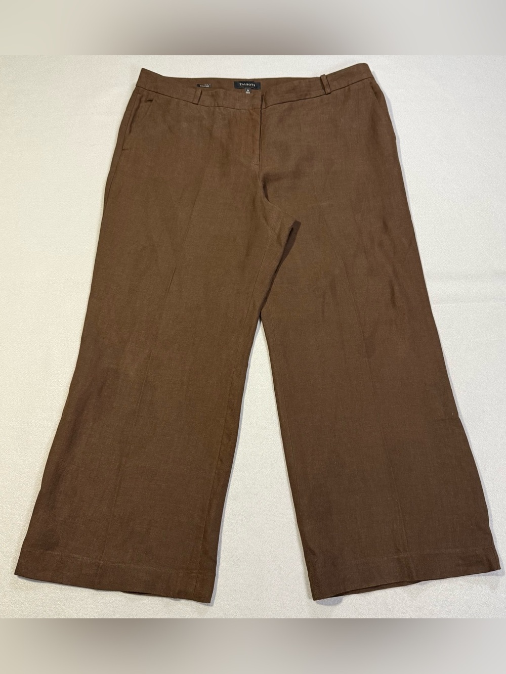 Talbots Signature Brown Linen Wide Leg Crop Pants Women’s Size 18 Career Casual